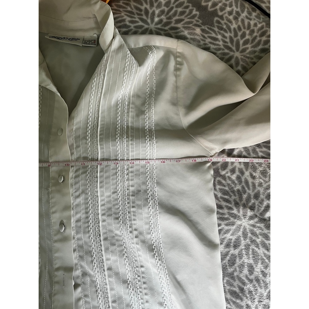 Vintage Off White Pintuck Blouse sz 8 Embroidered Button Down Minimalist Preppy - Picture 6 of 8